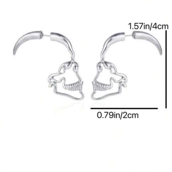 NEW Silver Skull Hoop Style Earrings - Picture 3 of 4